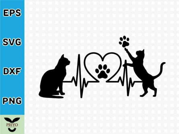 Download Cat Heartbeat Silhouette with Paw Prints - Premium Resources