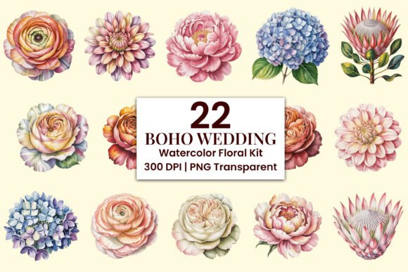 Download 22 Boho Wedding Watercolor Floral Kit - Floral Collection