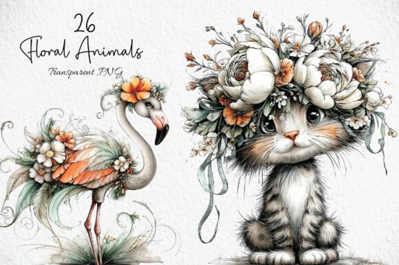 Download Floral Animals Clipart Bundle - Floral Collection