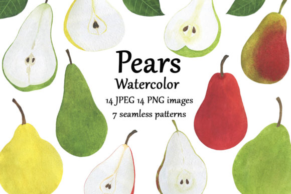 Download Set Pears Fruits Watercolor Food&nbsp;&nbsp; - Watercolor food Collection