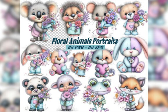 Download Whimsical Floral Animals Portraits Clipa - Floral Collection
