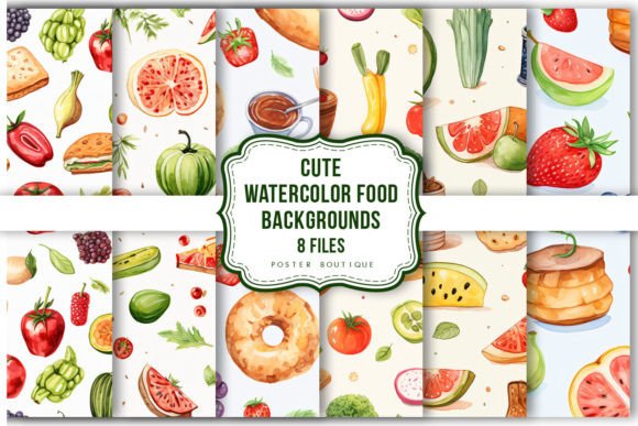 Download Cute Watercolor Food Backgrounds Pack - Watercolor food Collection