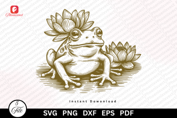 Download Floral Lotus Hand Drawn Vintage Frog SVG - Floral Collection